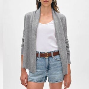 White + Warren Essential Cashmere Mini Trapeze Cardigan Sweater Gray Heather XS